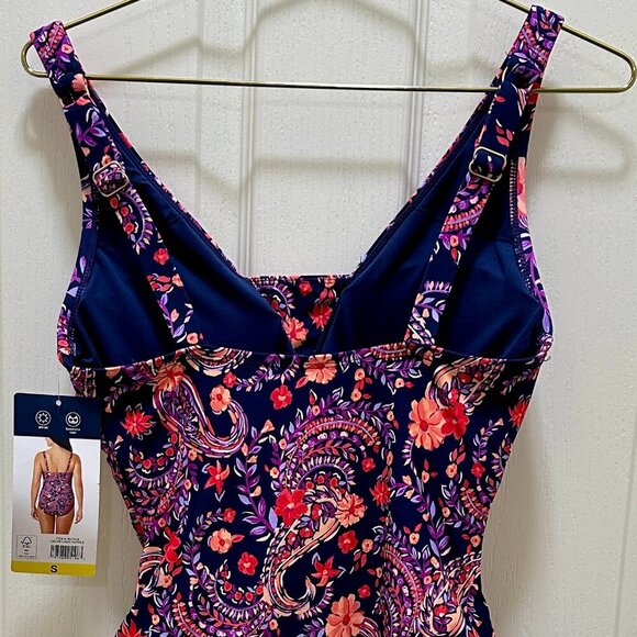 Lands' End Women's One Piece Swimsuit Size S Purple Floral UPF 50+ Feminine NEW - Picture 7 of 12